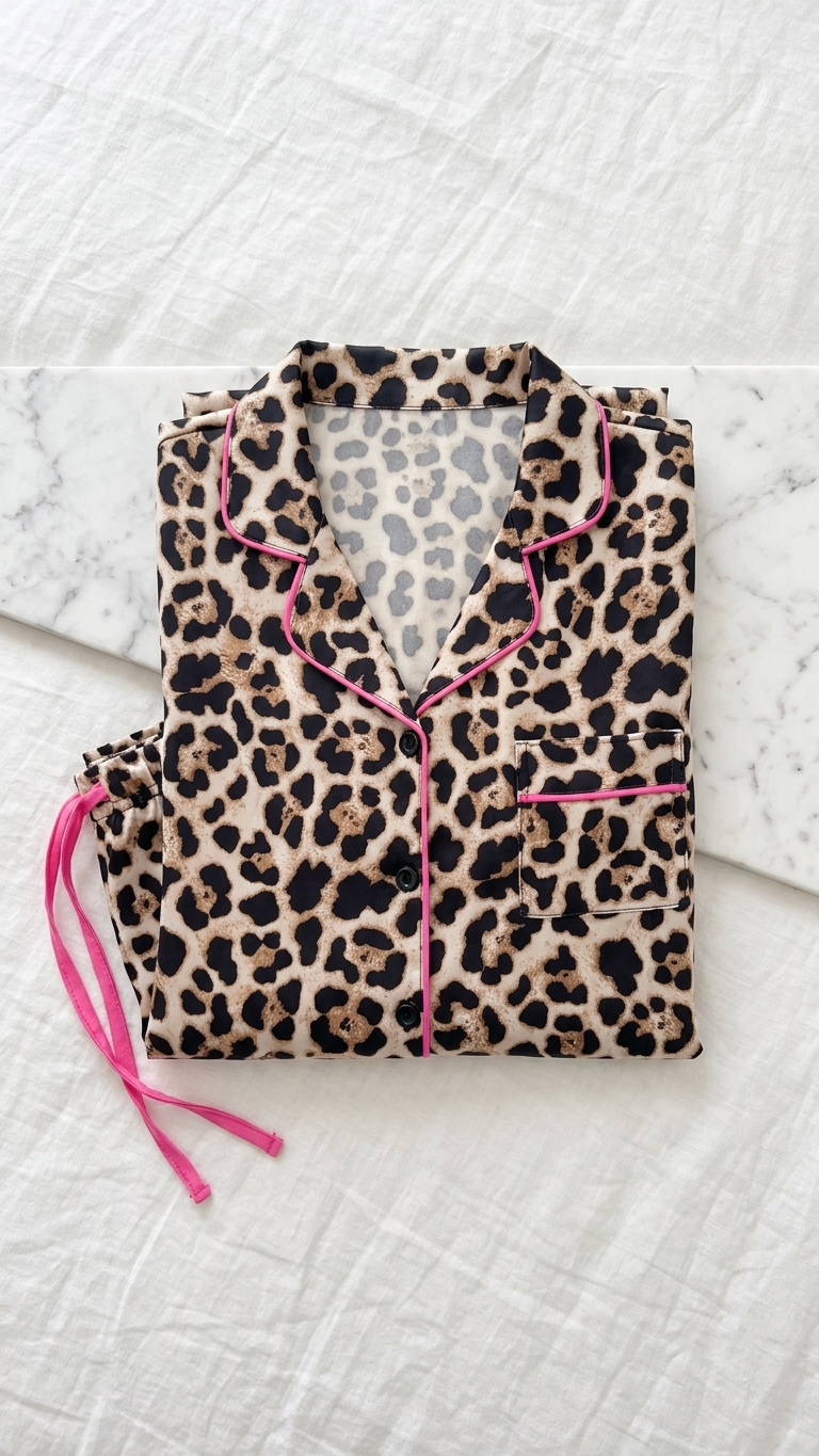 Soft leopard print pajamas - pink trim