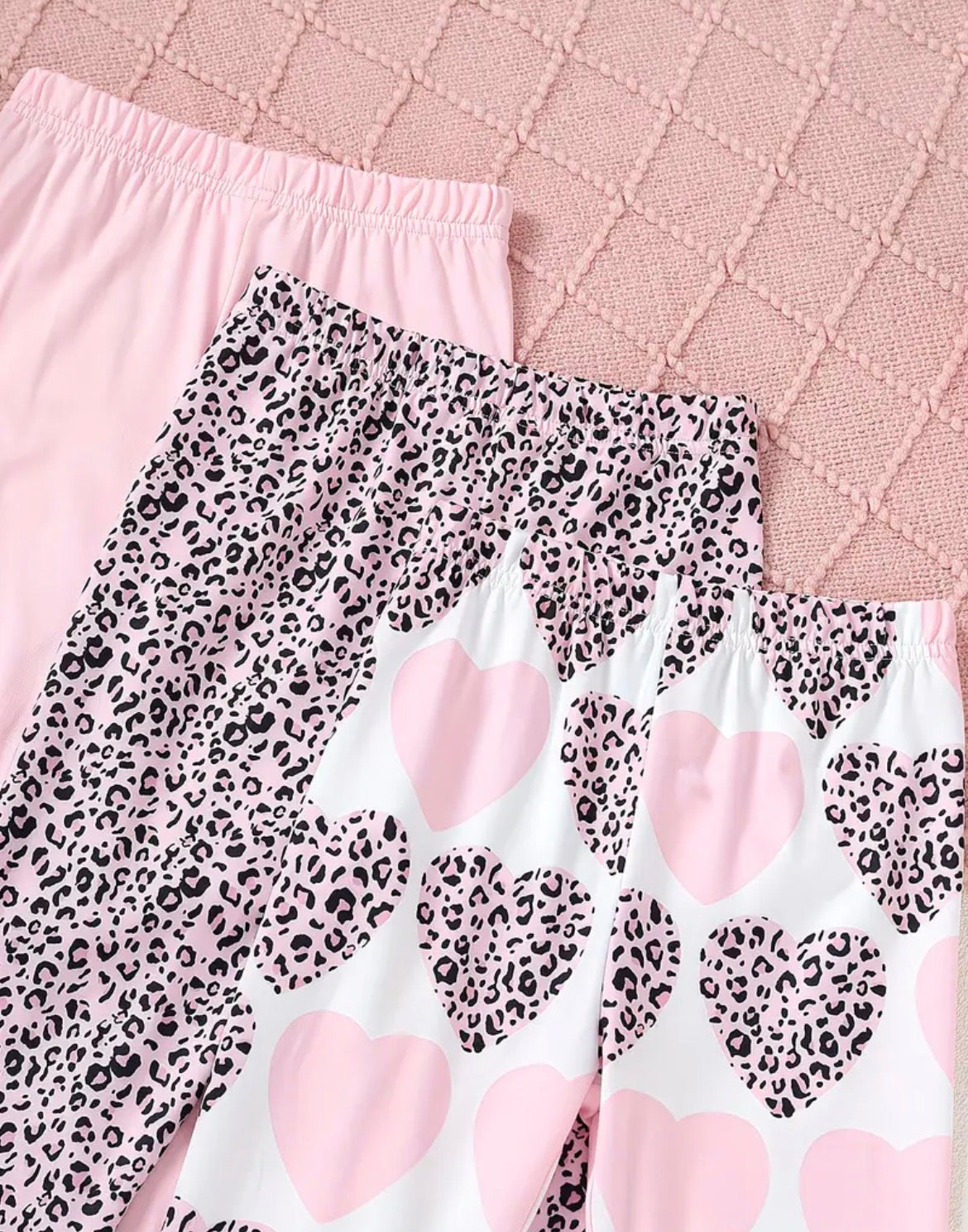 Girls 3pc leggings - pink mix hearts