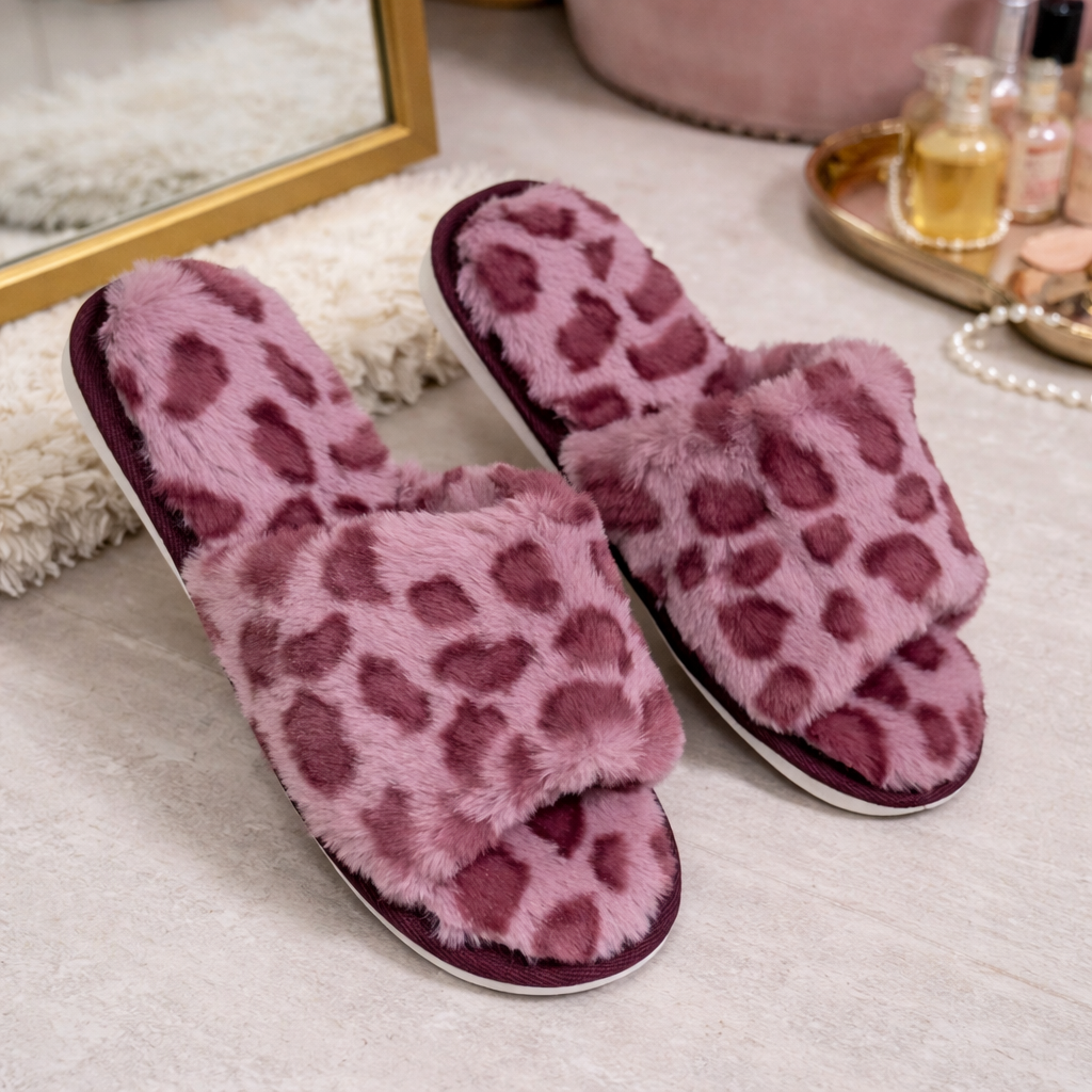 Pink plush slippers