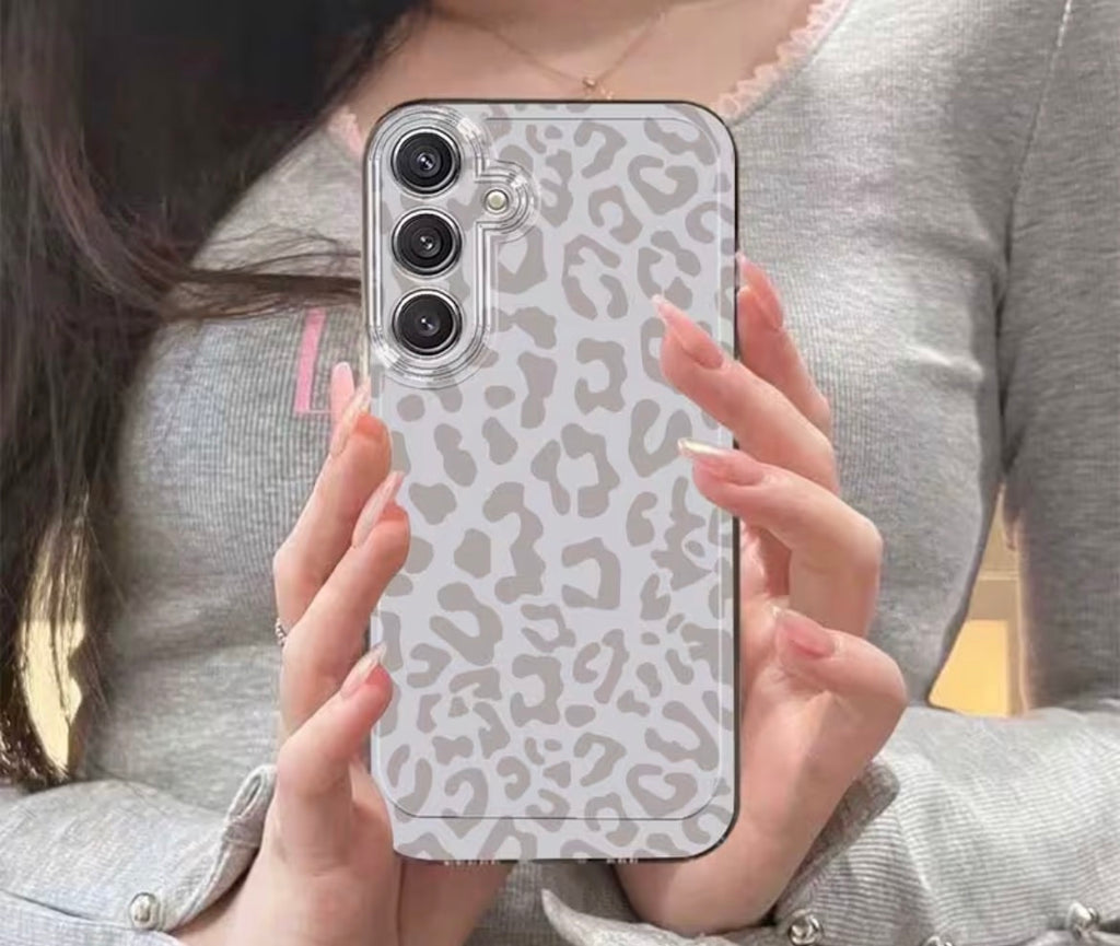 Transparent phone case with silver print