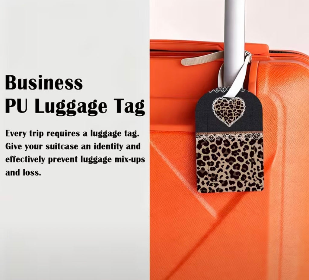 Luggage tags - brown and black leopard (heart)