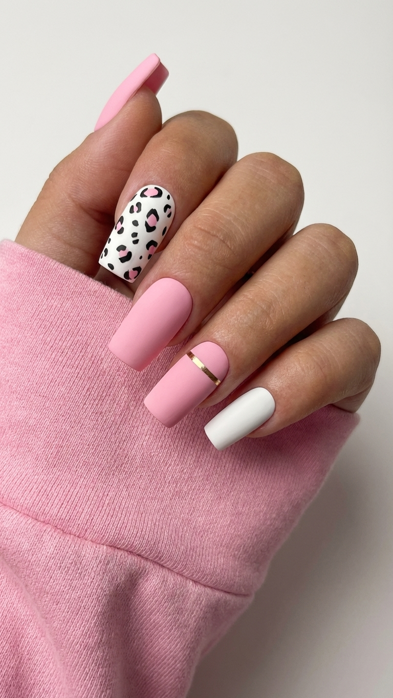 Press-on nails - pink & white
