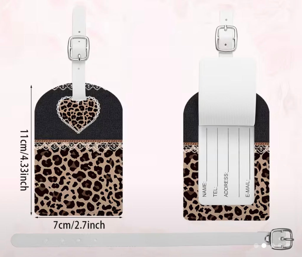 Luggage tags - brown and black leopard (heart)