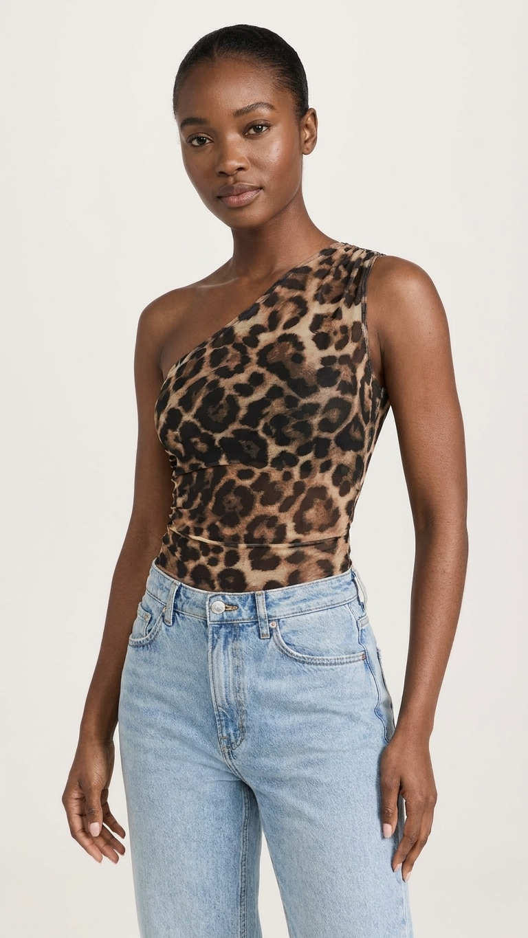 Off-shoulder mesh bodysuit