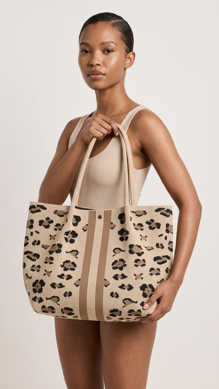 Vertical strip knit tote