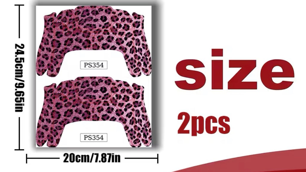 Two leopard print skins with dimensions and 'size 2pcs' text on a white background.