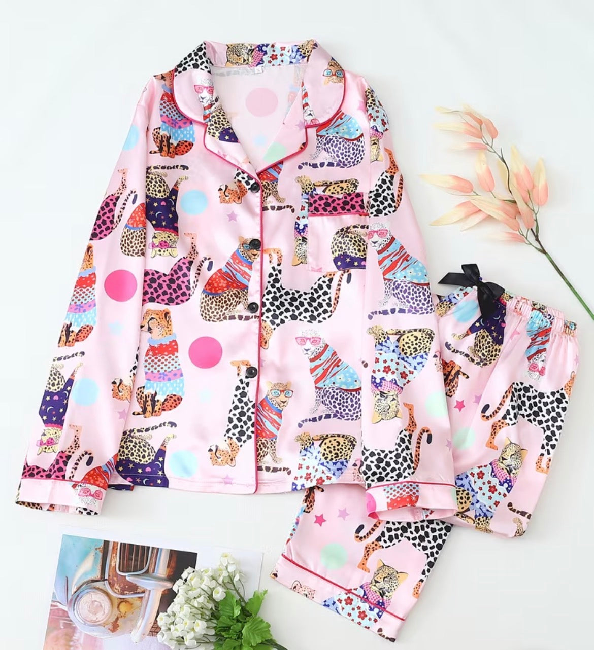 Kids pajamas - pink leopard (long)