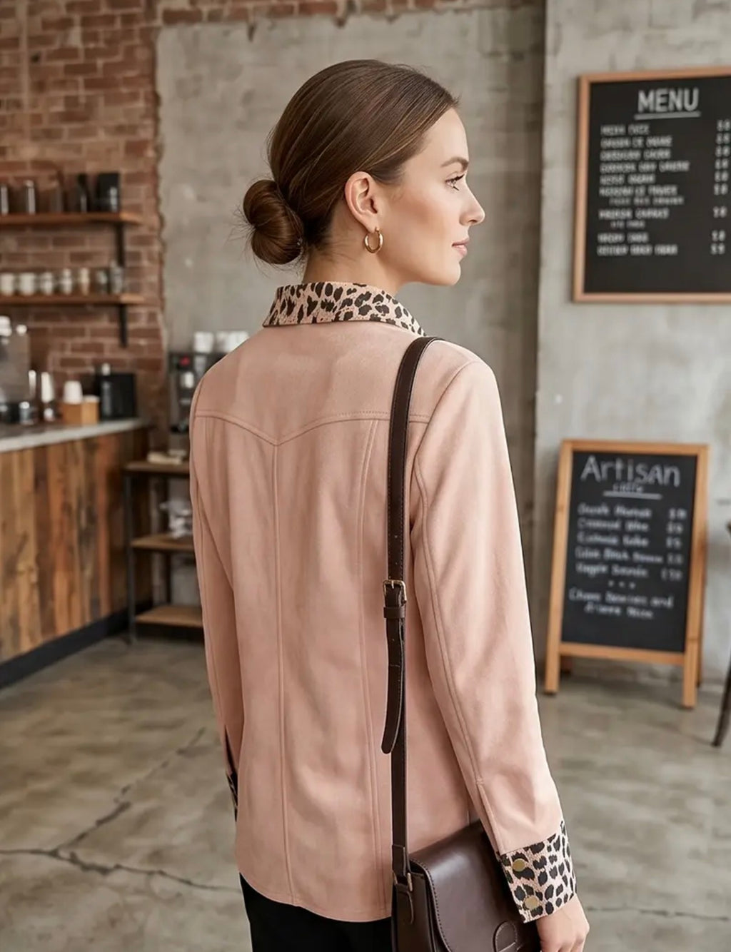 Pink faux suede blouse