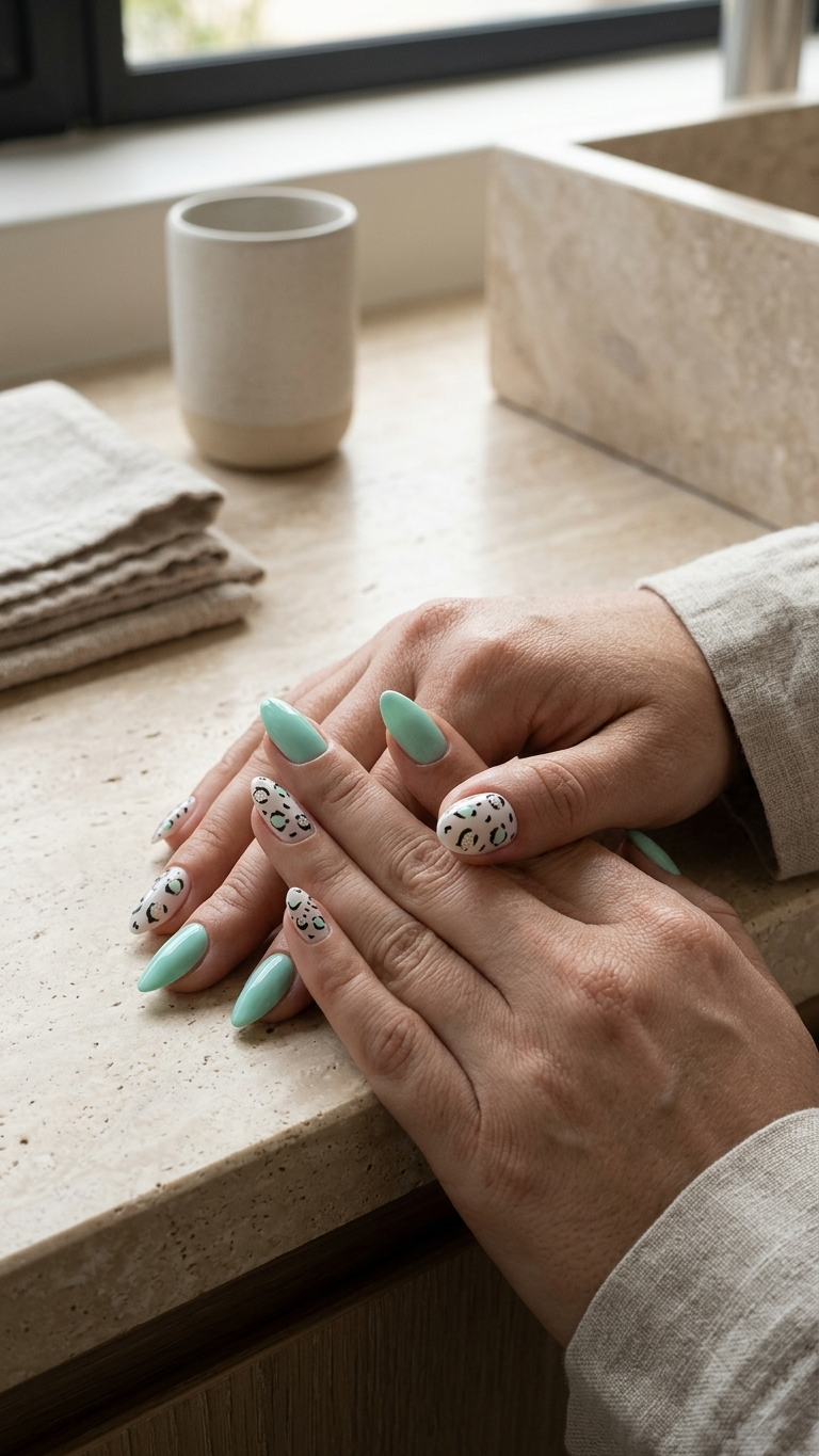 Almond shaped press-on mint green nails