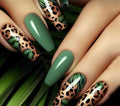 Gloss Green Leopard Leaf - Press-on nails