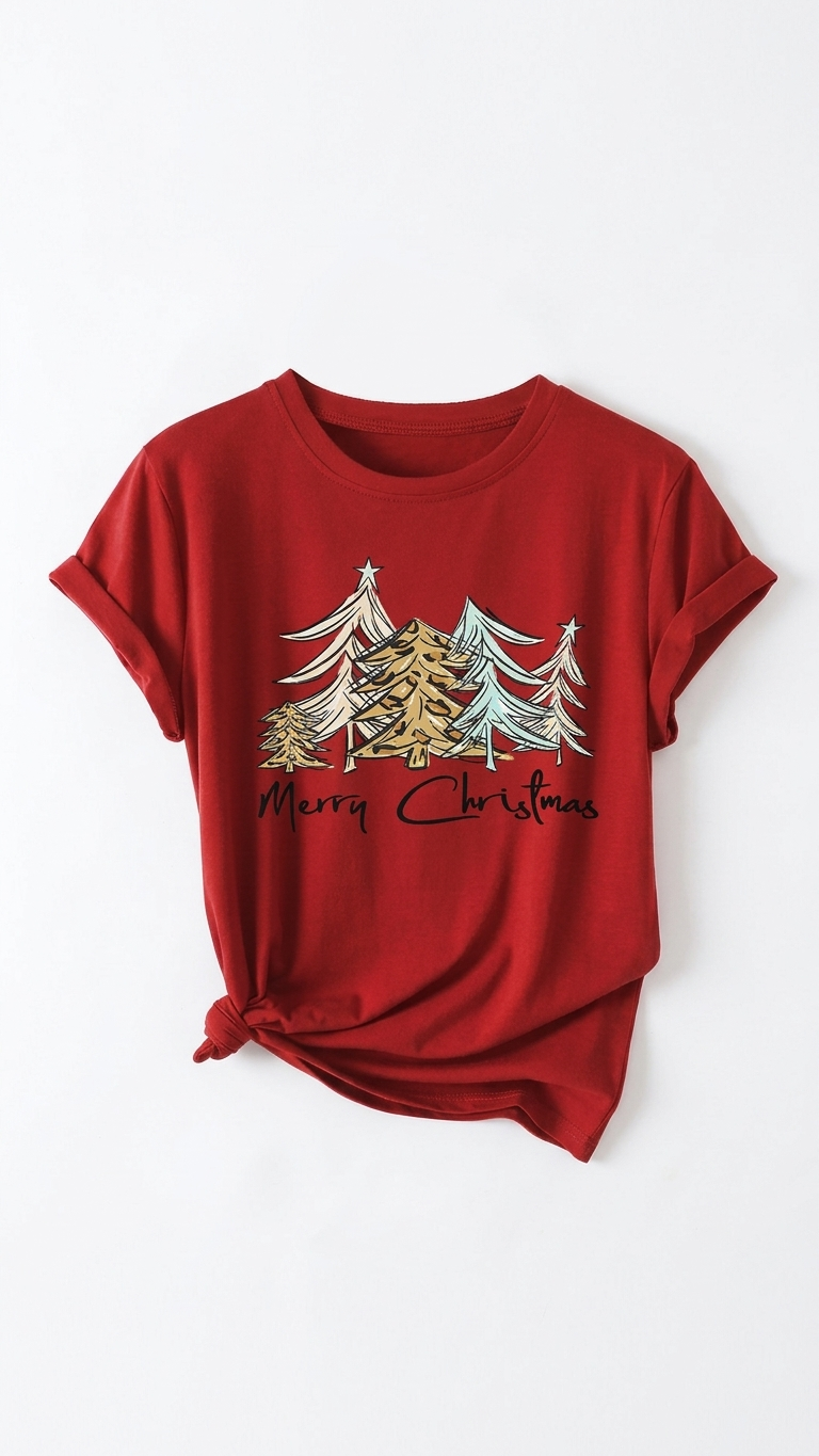 Red Christmas T-shirt (trees)