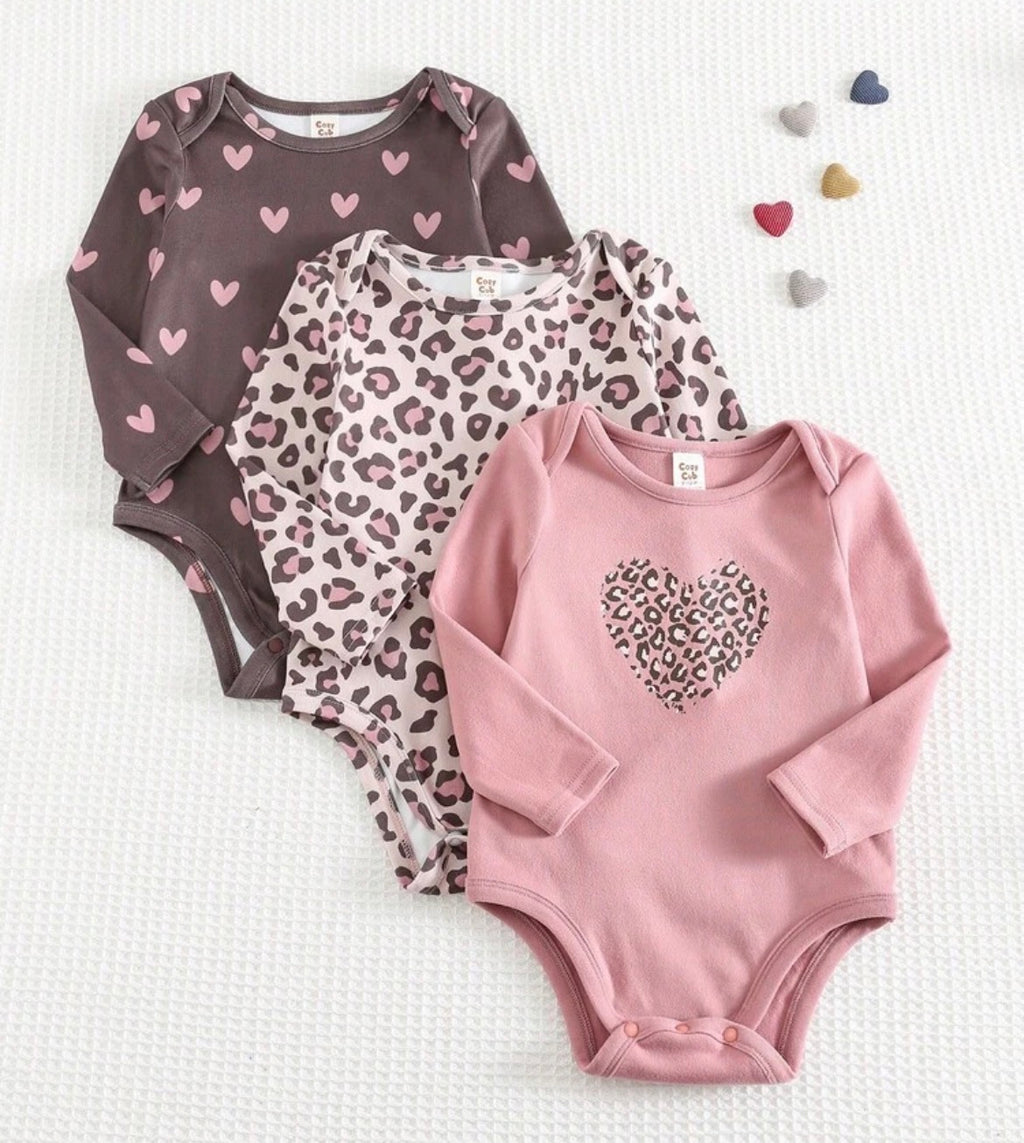 3pc Baby bodysuit set. - pink/brown