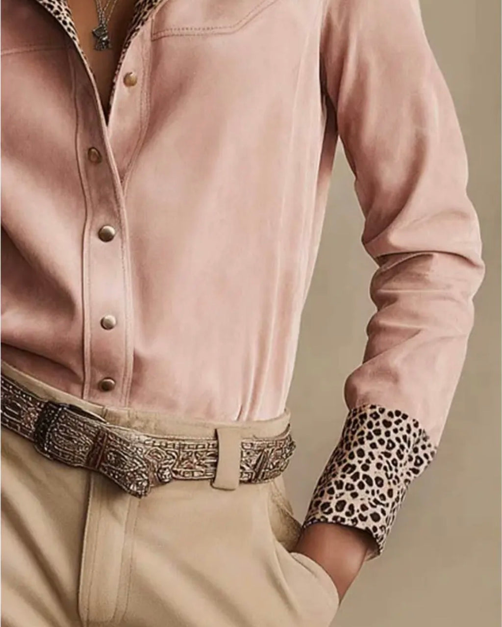 Pink faux suede blouse