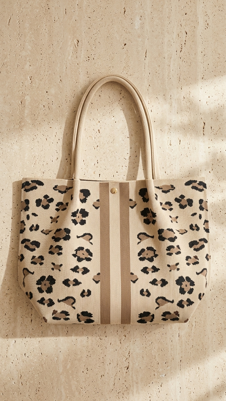 Vertical strip knit tote