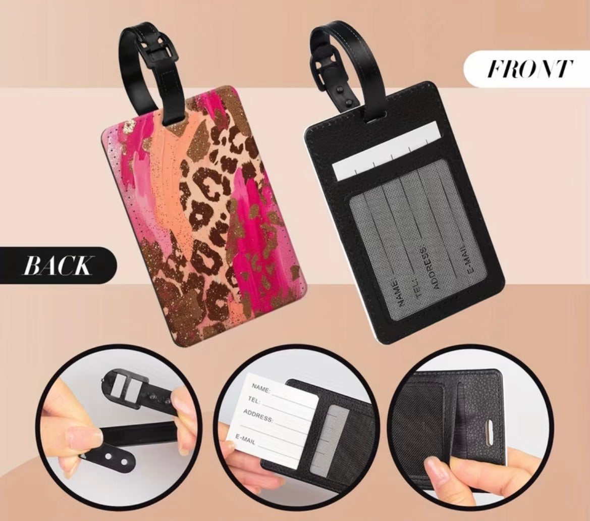 Luggage tag - pink leopard mix