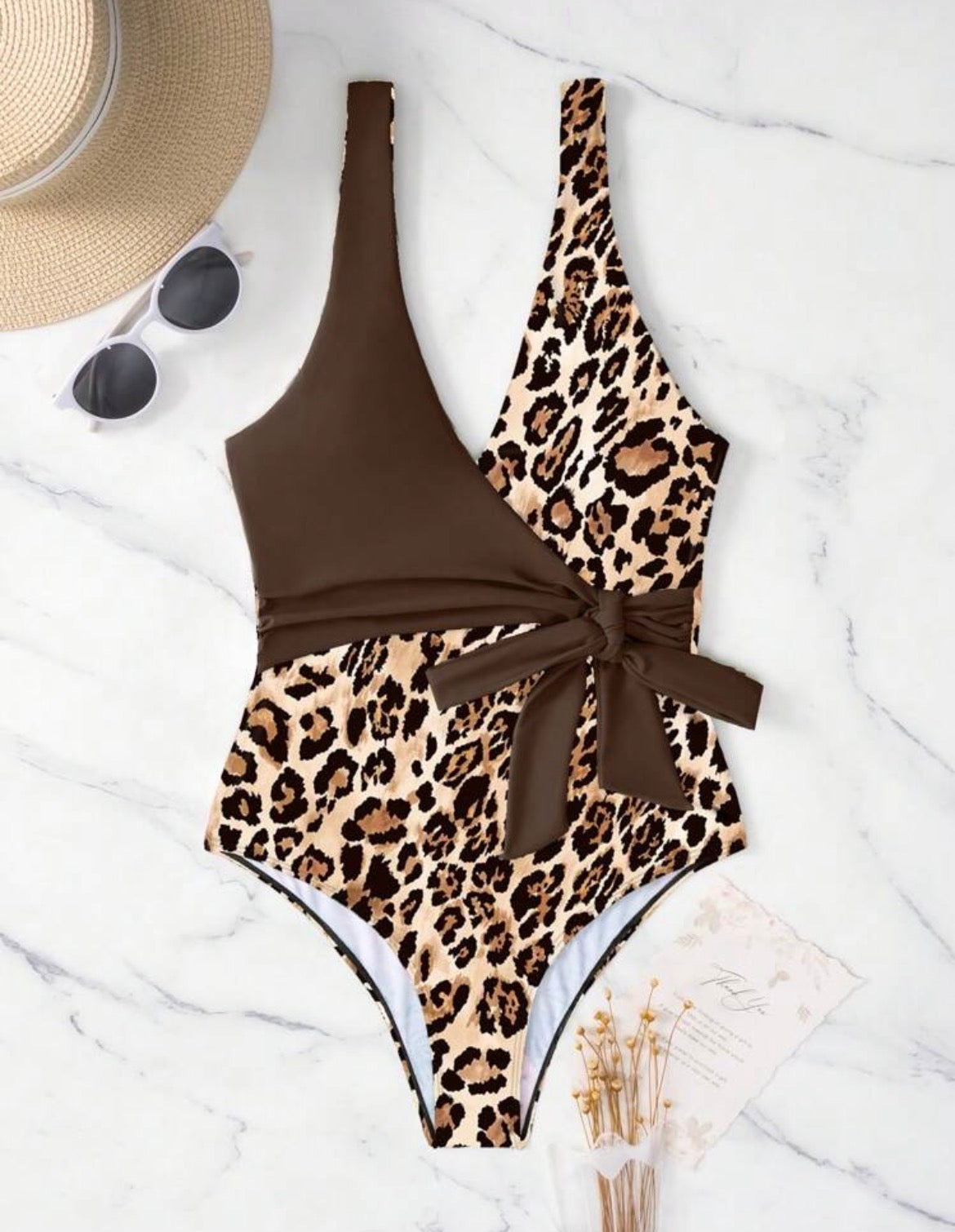 Swimsuit - brown twist bow