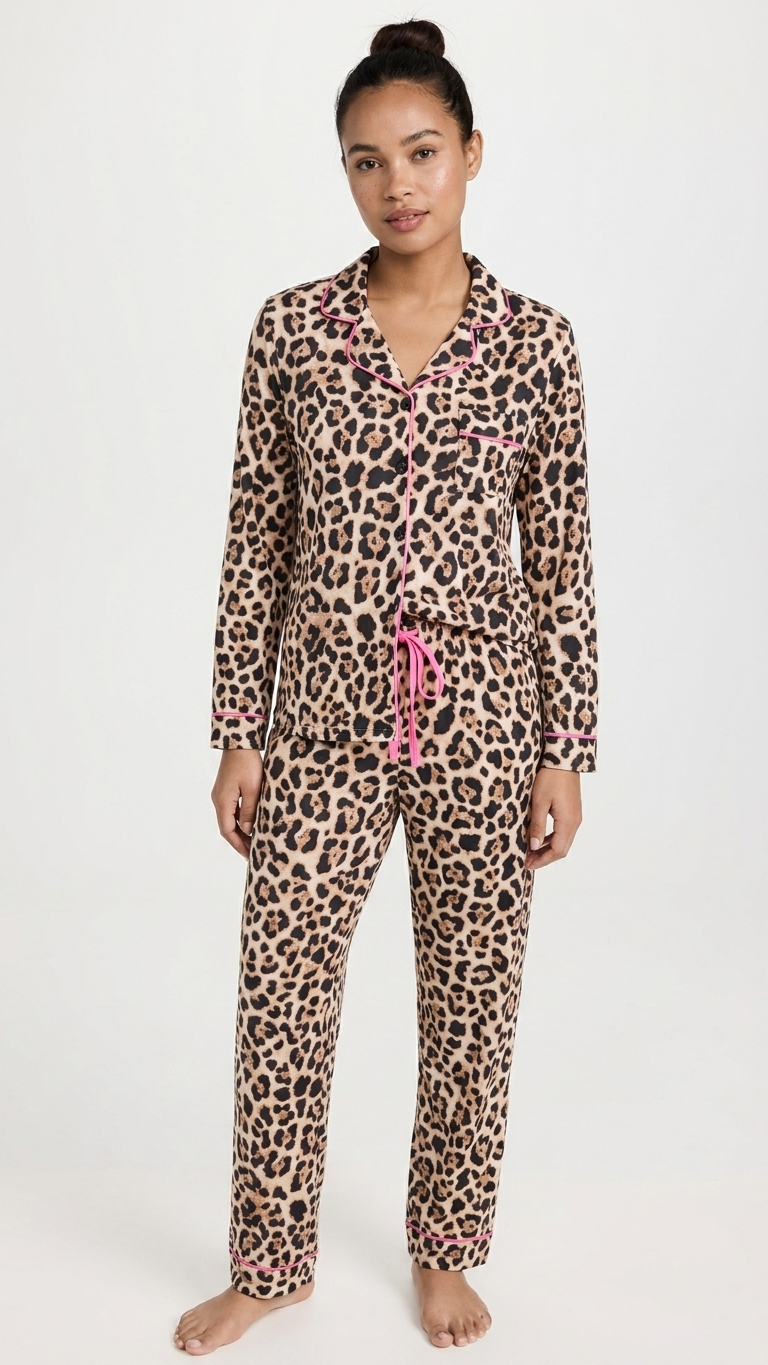 Soft leopard print pajamas - pink trim