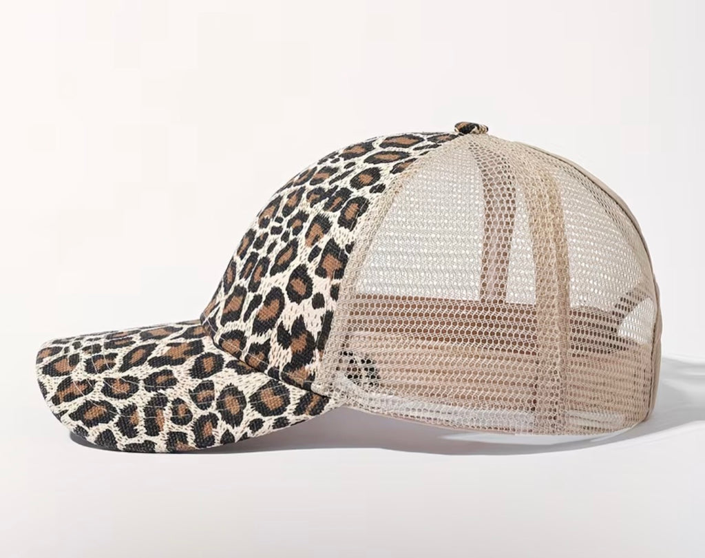 Ponytail cap - mesh & leopard print