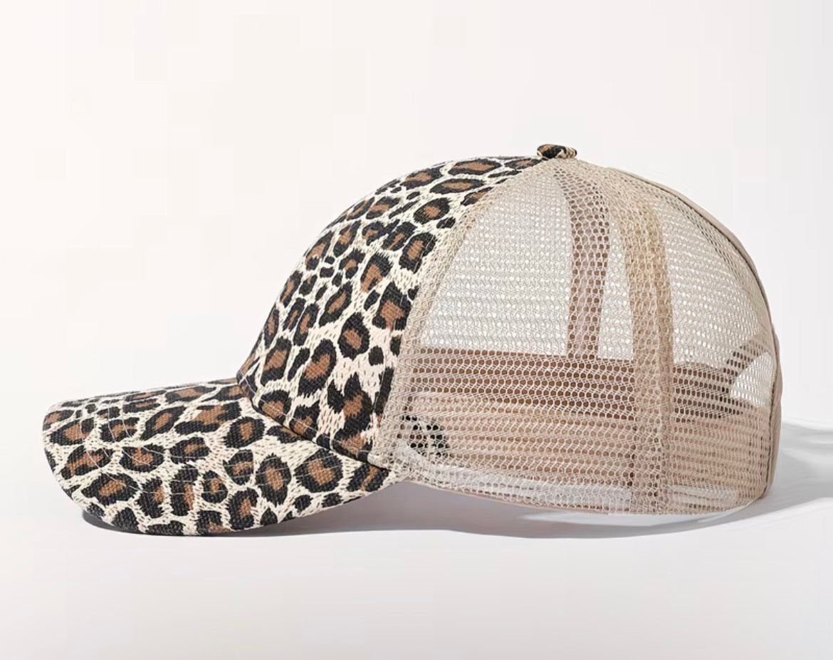 Ponytail cap - mesh & leopard print
