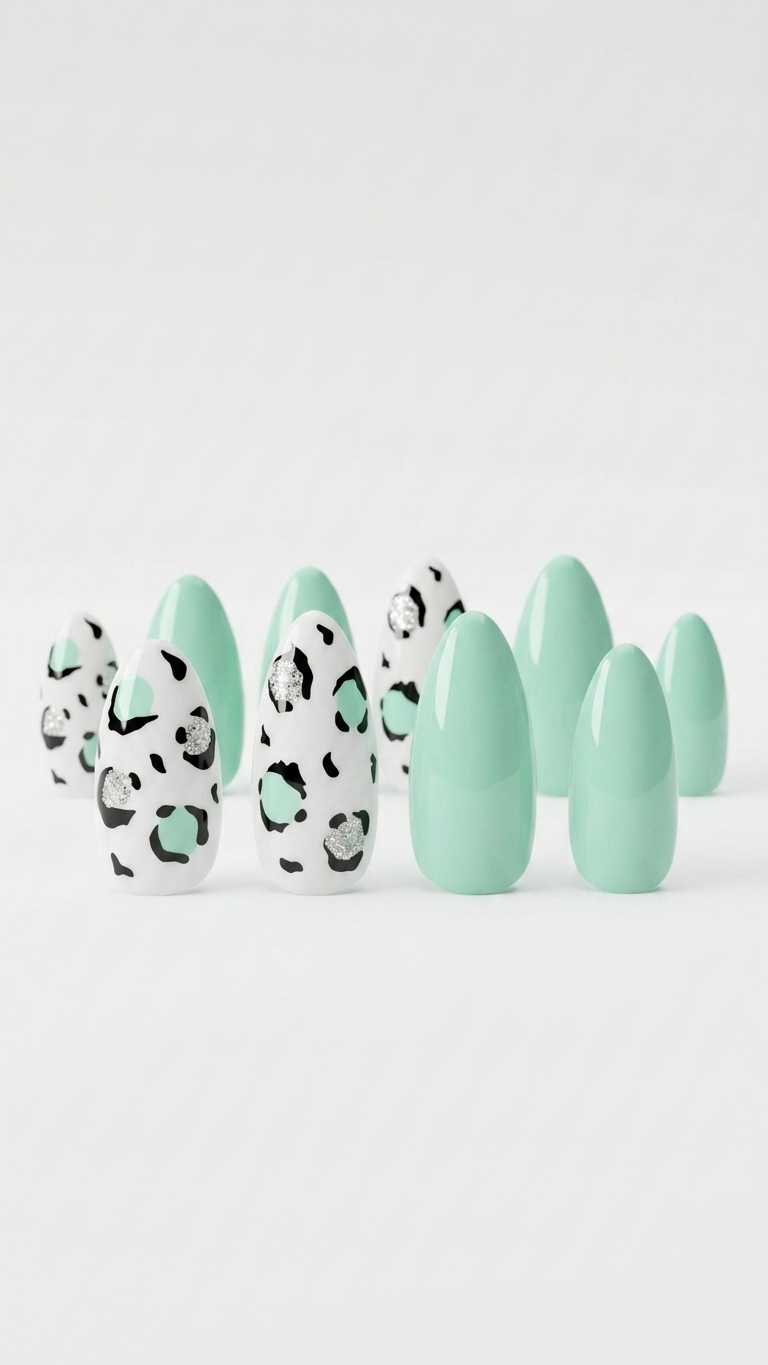 Almond shaped press-on mint green nails