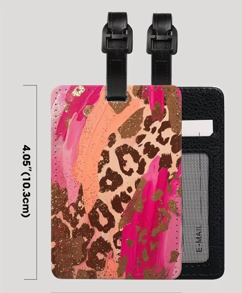 Luggage tag - pink leopard mix