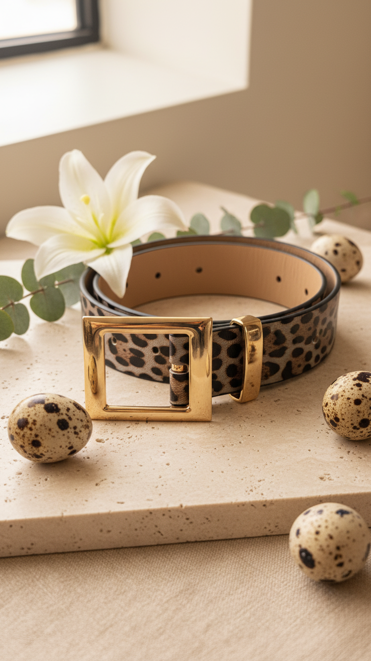 Leopard print belt - gold colour buckle