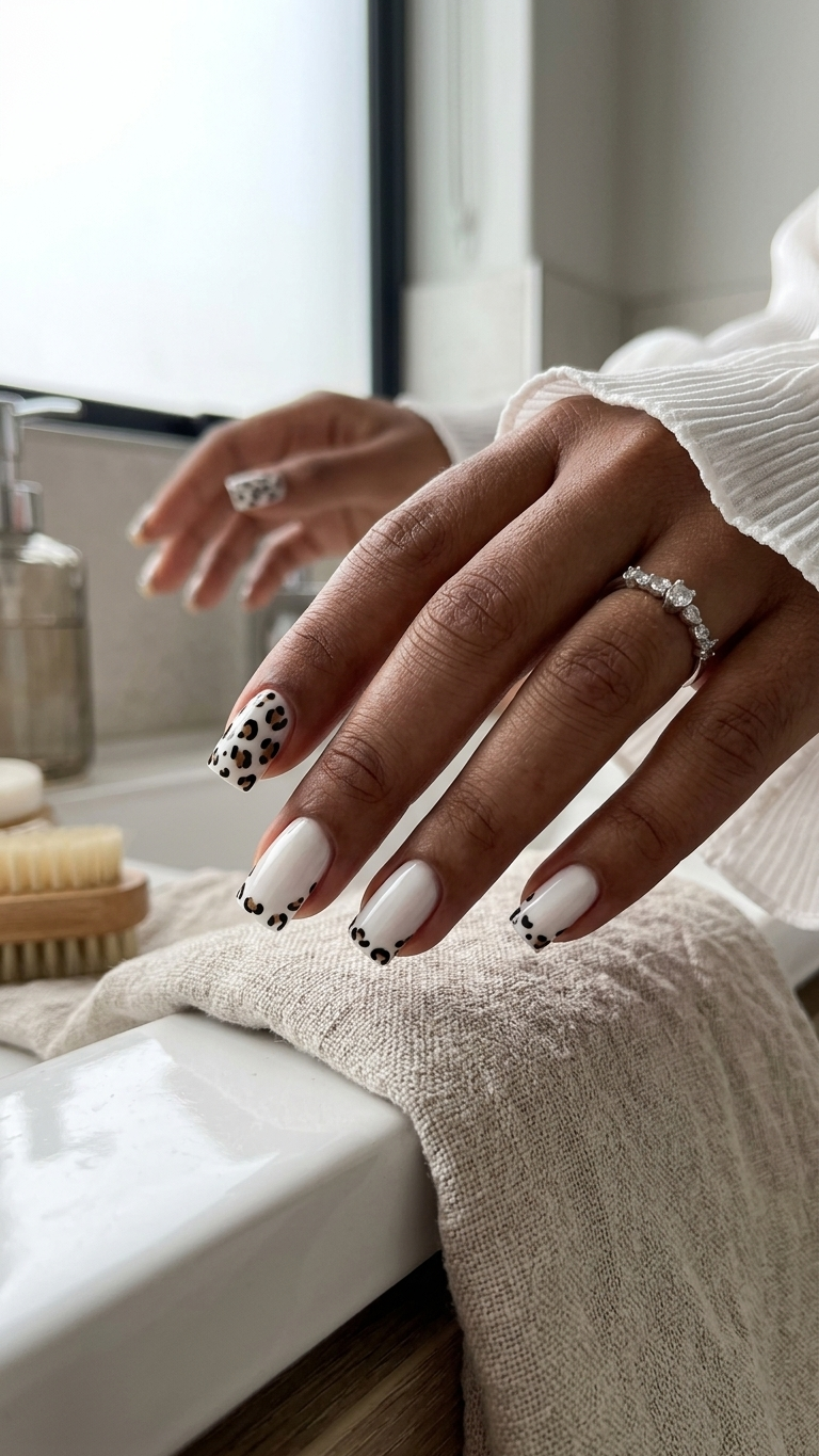 Press On Nails - white leopard