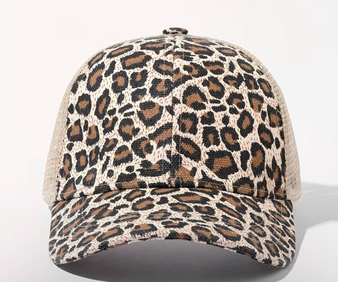 Ponytail cap - mesh & leopard print