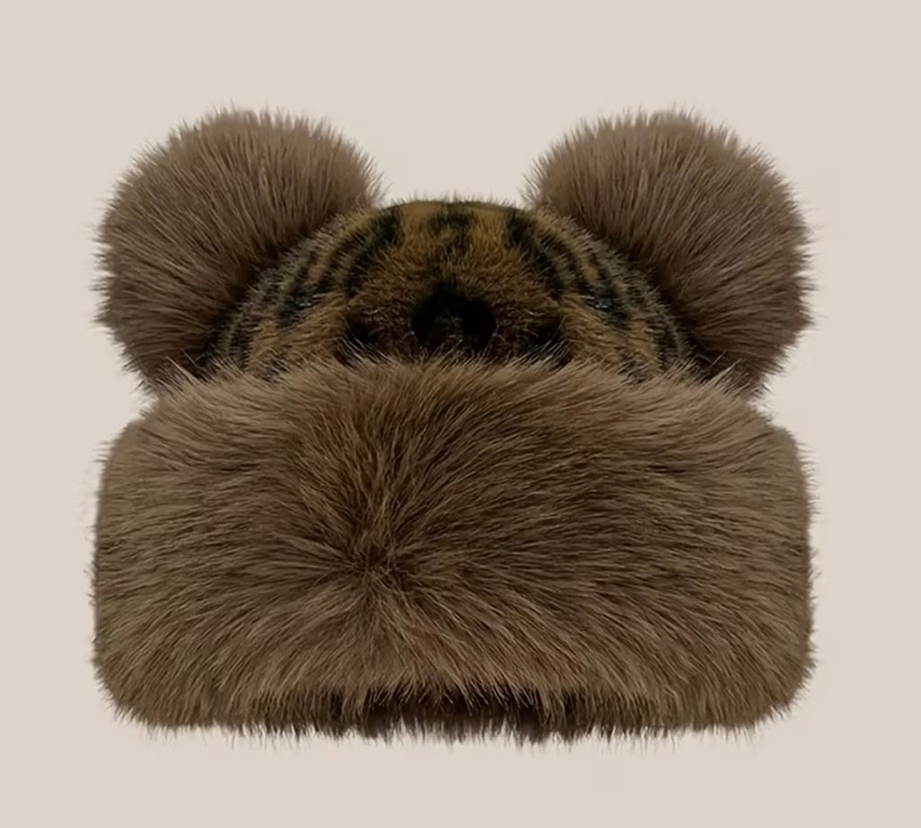 Winter hat with ears - coffee