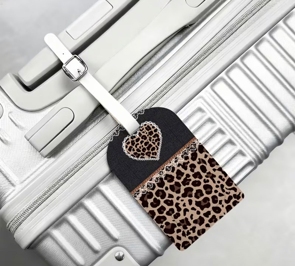 Luggage tags - brown and black leopard (heart)