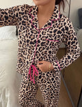 Soft leopard print pajamas - pink trim