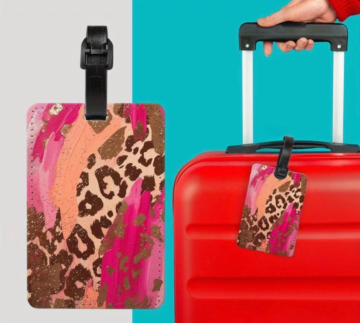 Luggage tag - pink leopard mix