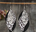 Leaf-shaped black and silver earrings