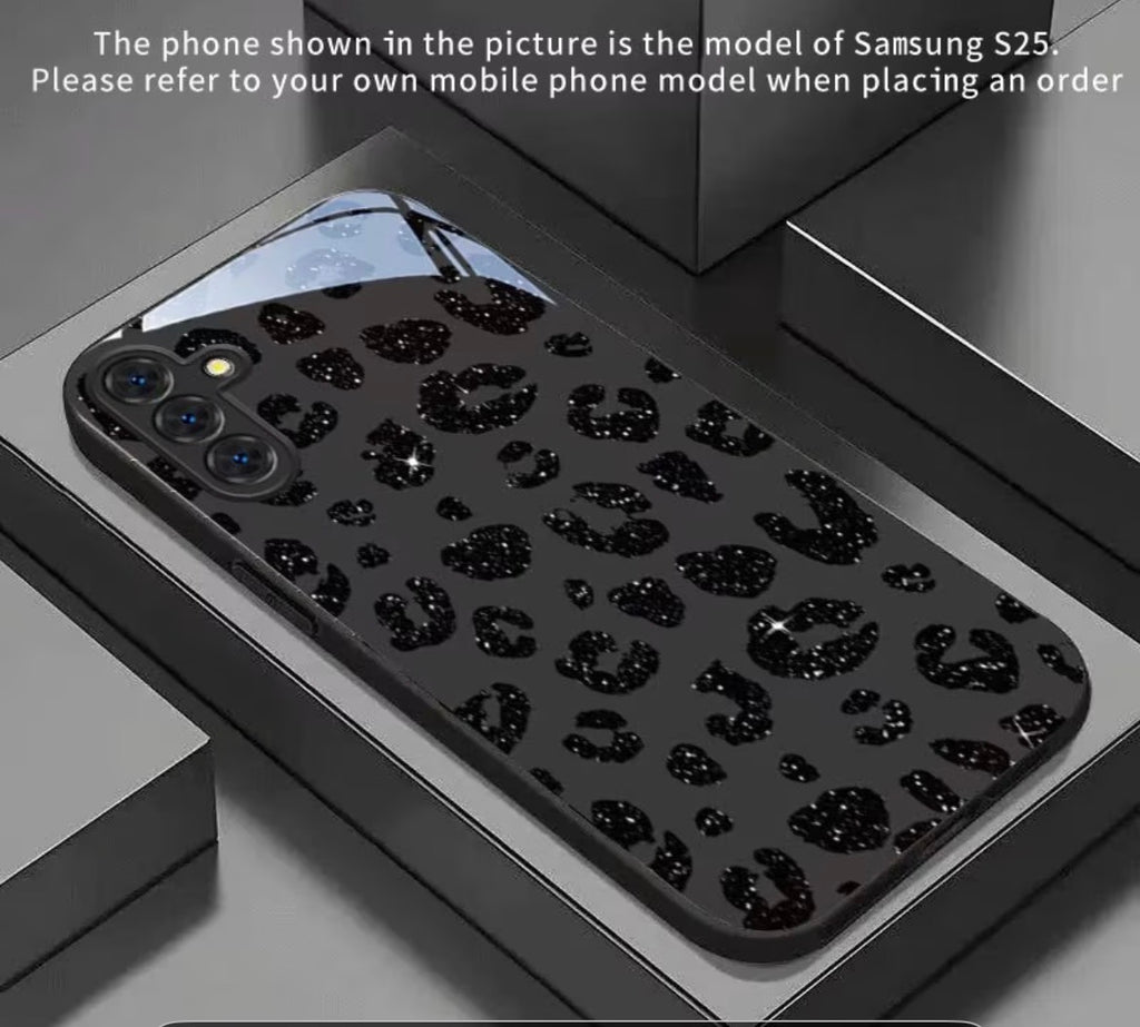 Black Glitter tempered glass phone cover