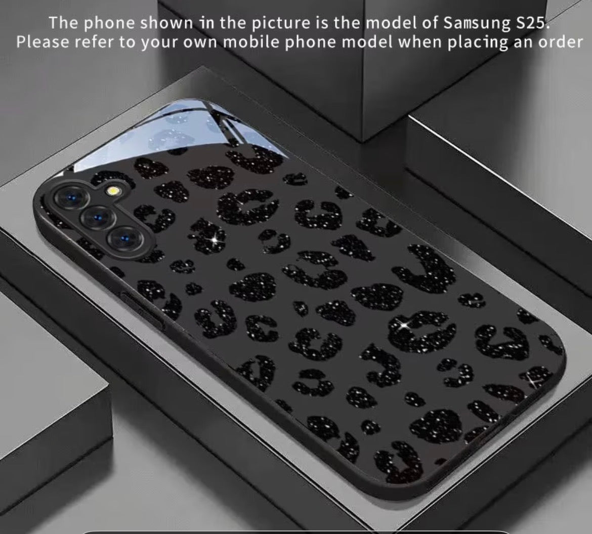 Black Glitter tempered glass phone cover