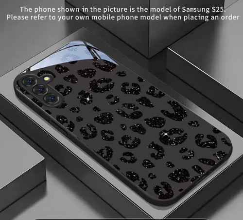 Black Glitter tempered glass phone cover