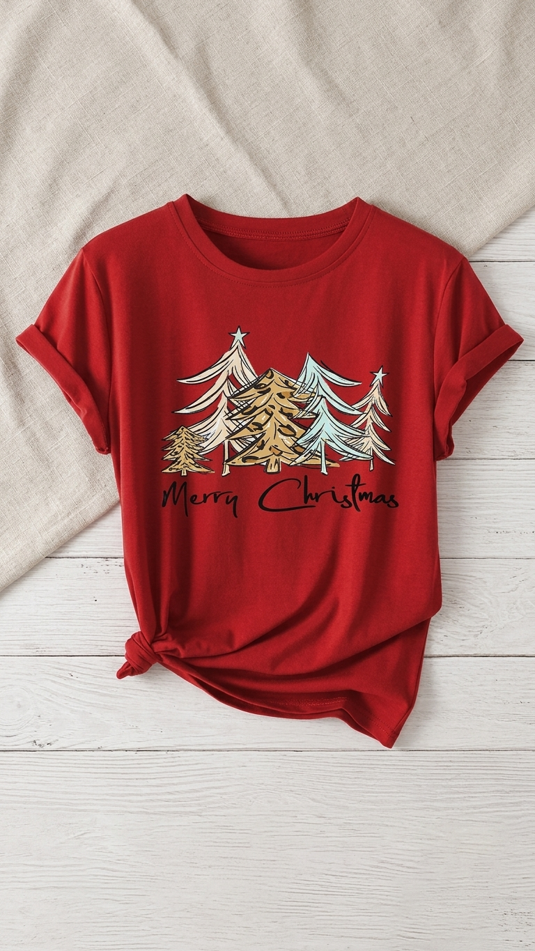 Red Christmas T-shirt (trees)