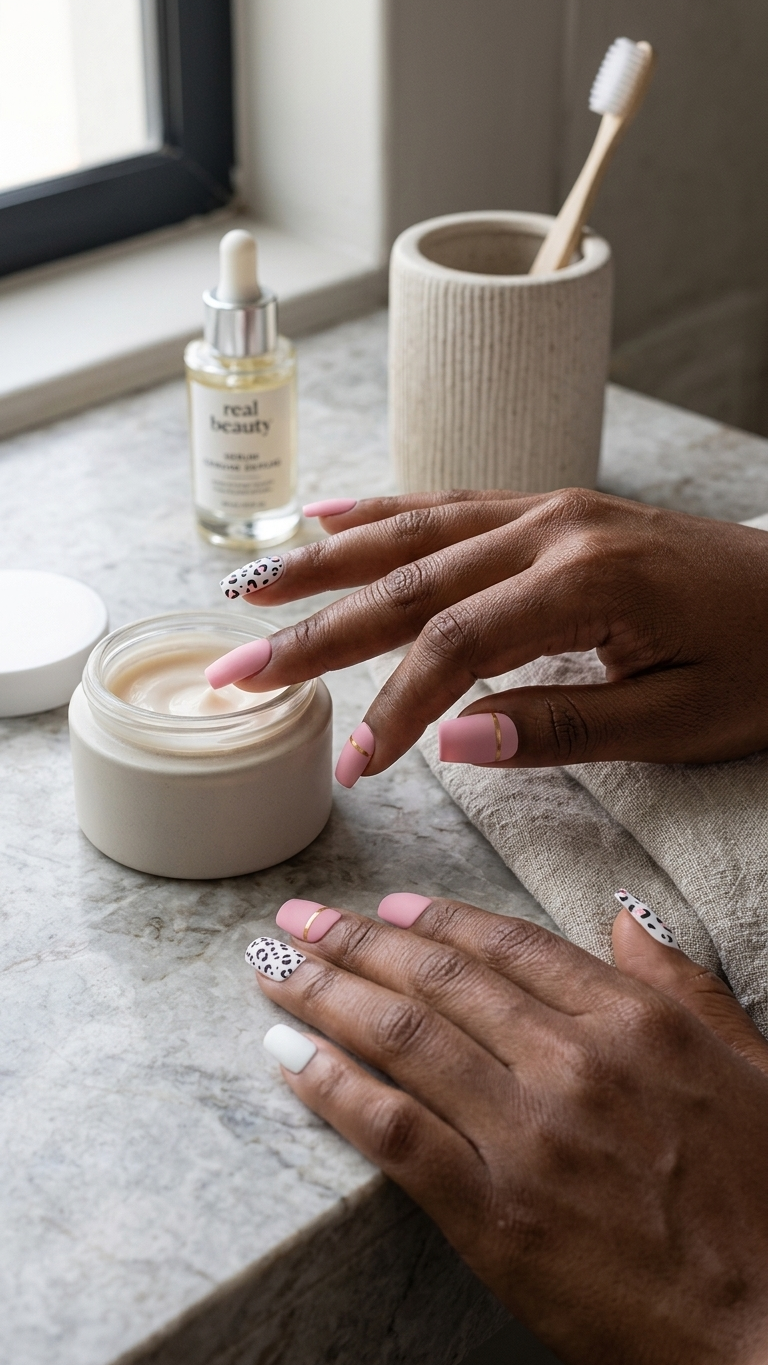 Press-on nails - pink & white
