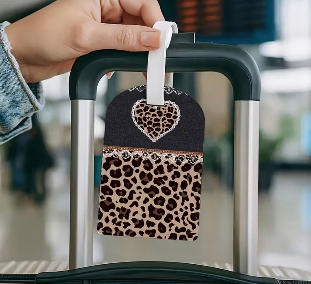 Luggage tags - brown and black leopard (heart)