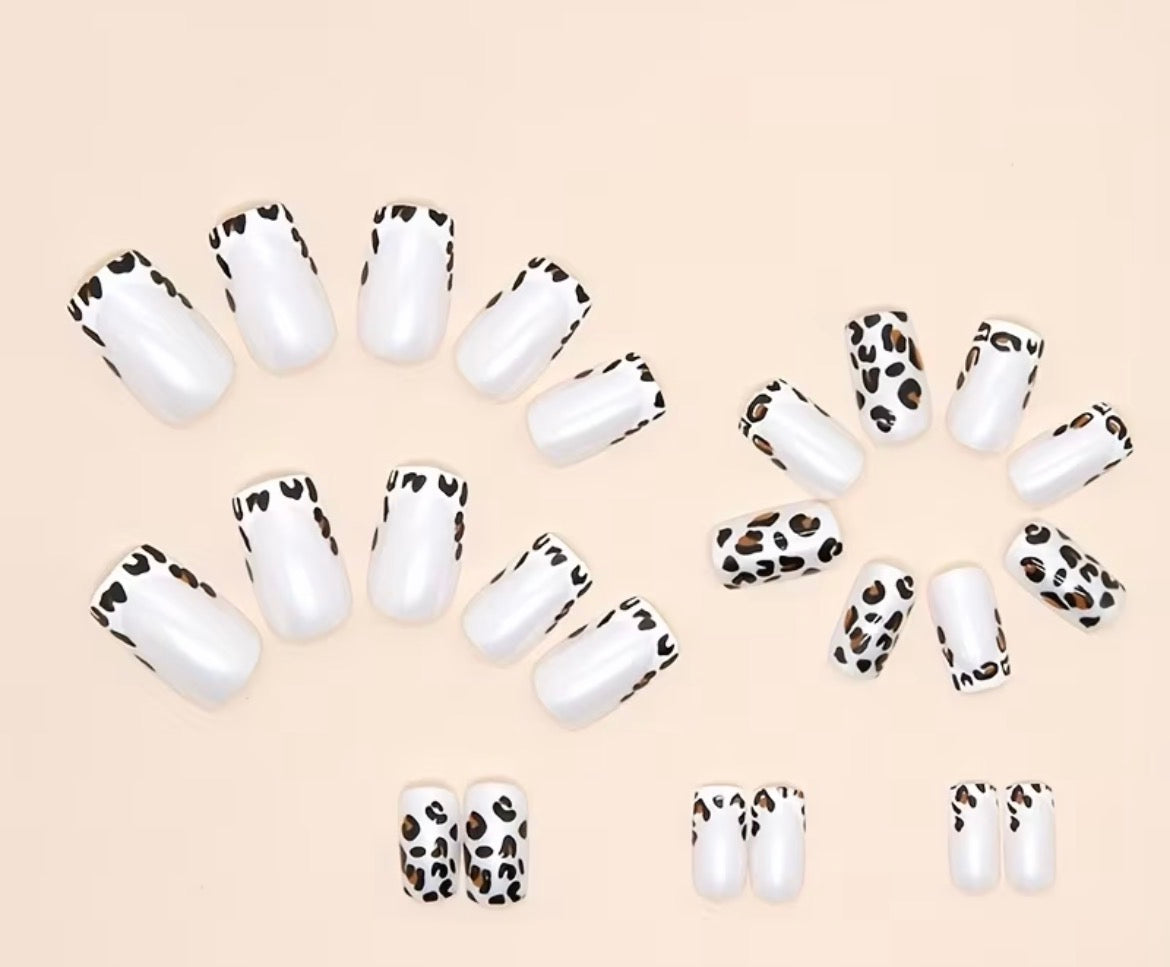 Press On Nails - white leopard