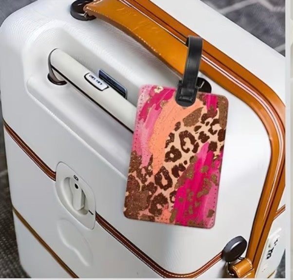 Luggage tag - pink leopard mix
