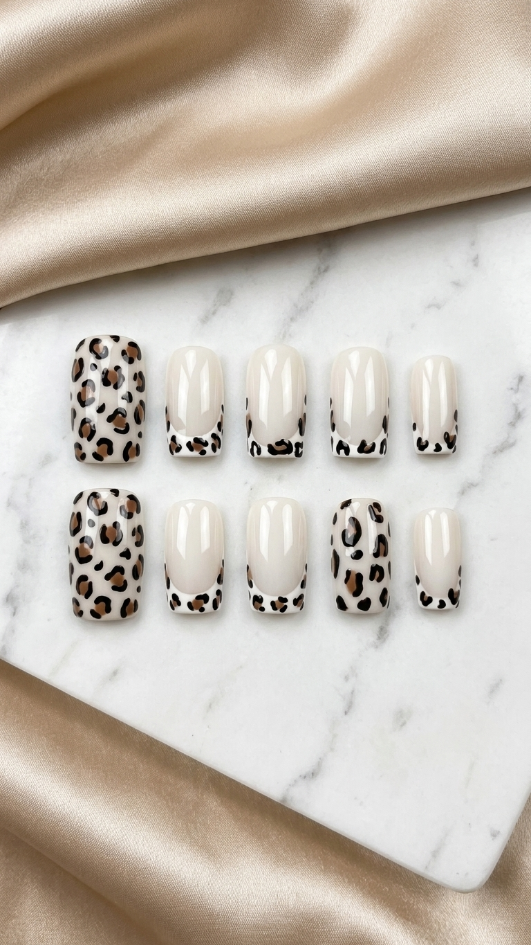 Press On Nails - white leopard
