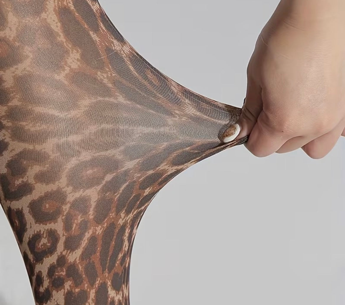 Leopard print tights - black