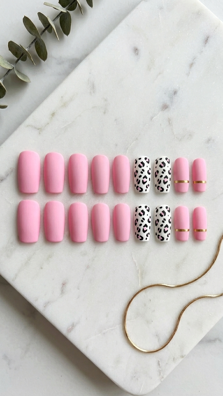 Press-on nails - pink & white