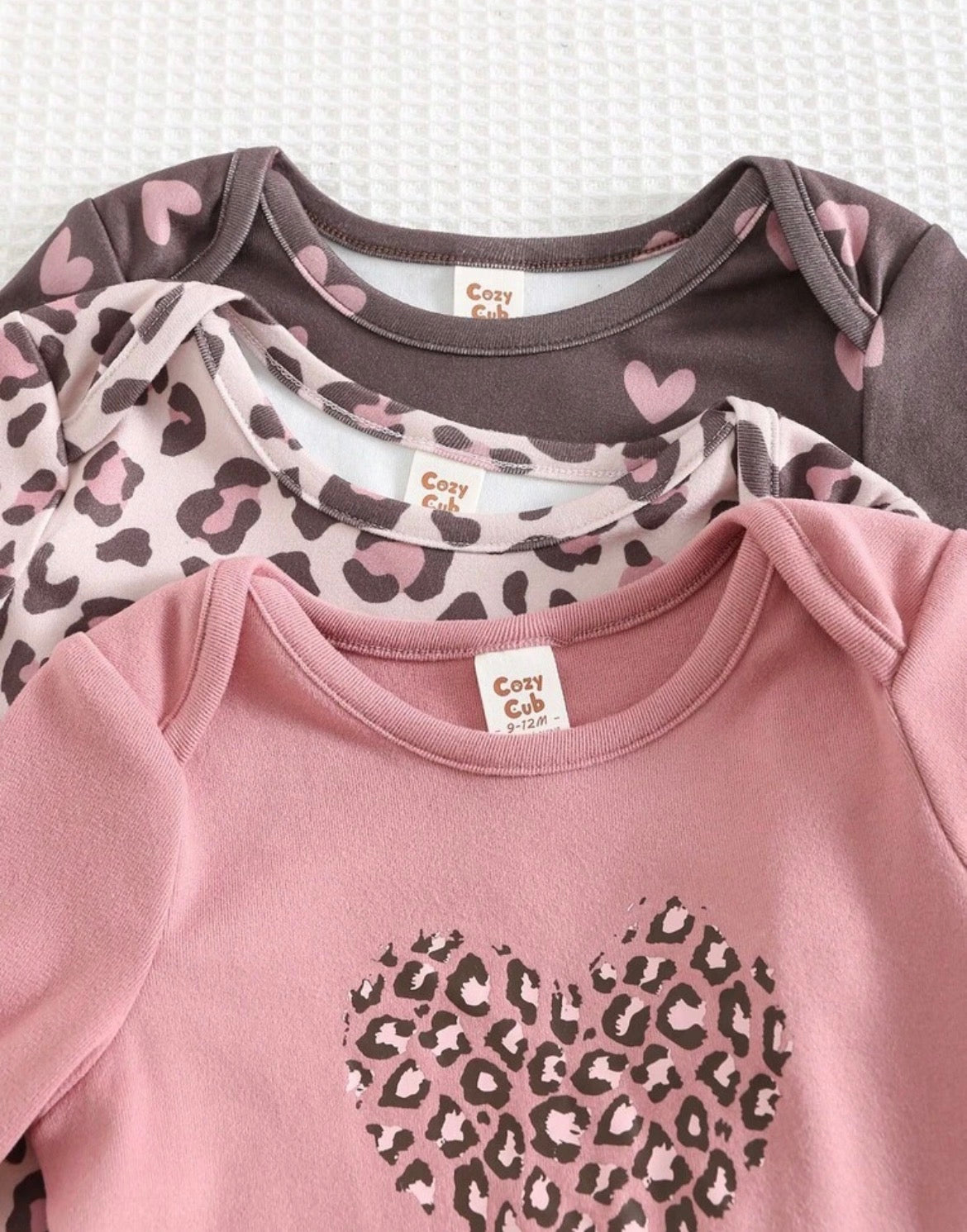 3pc Baby bodysuit set. - pink/brown