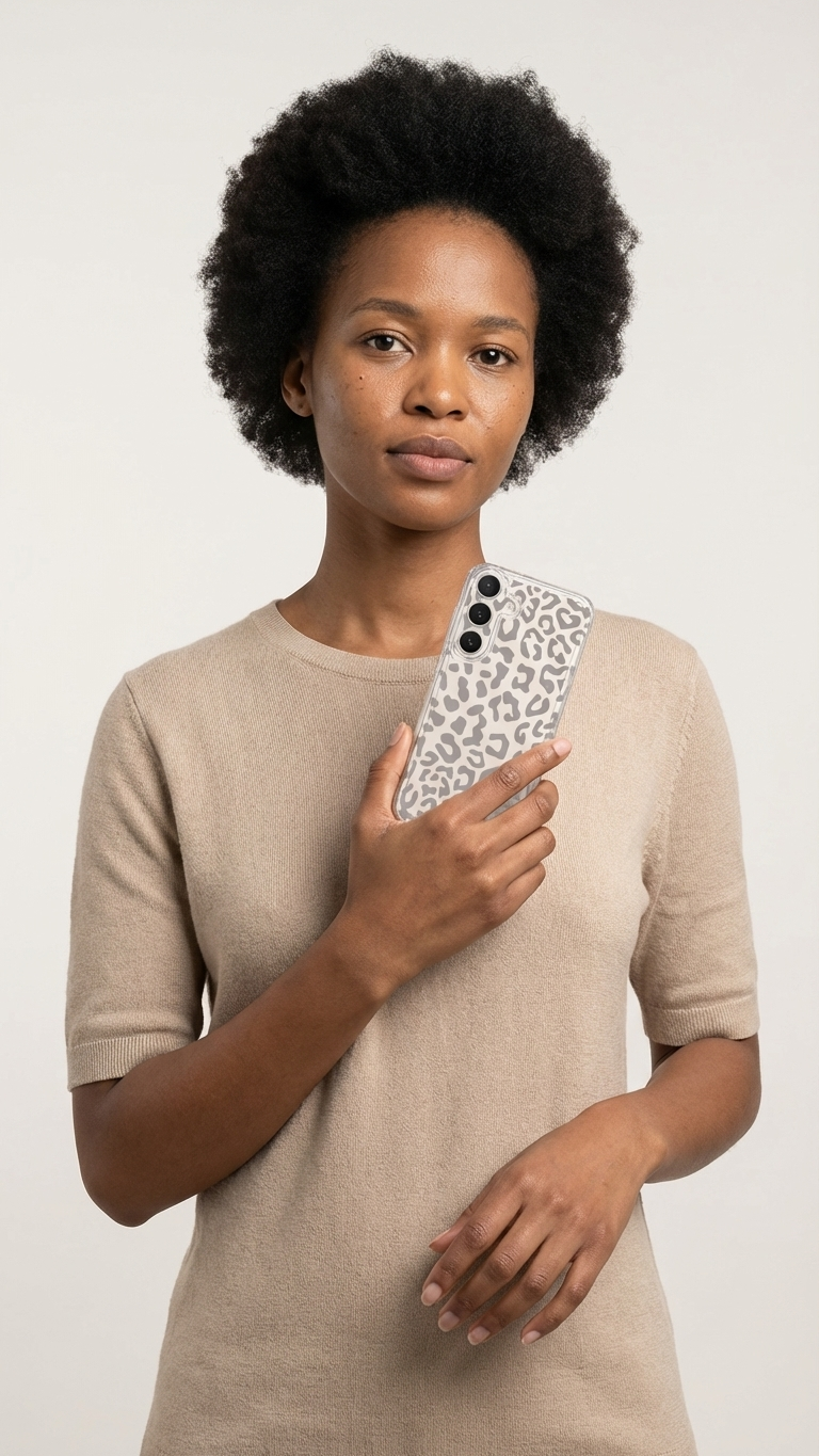 Transparent phone case with silver print