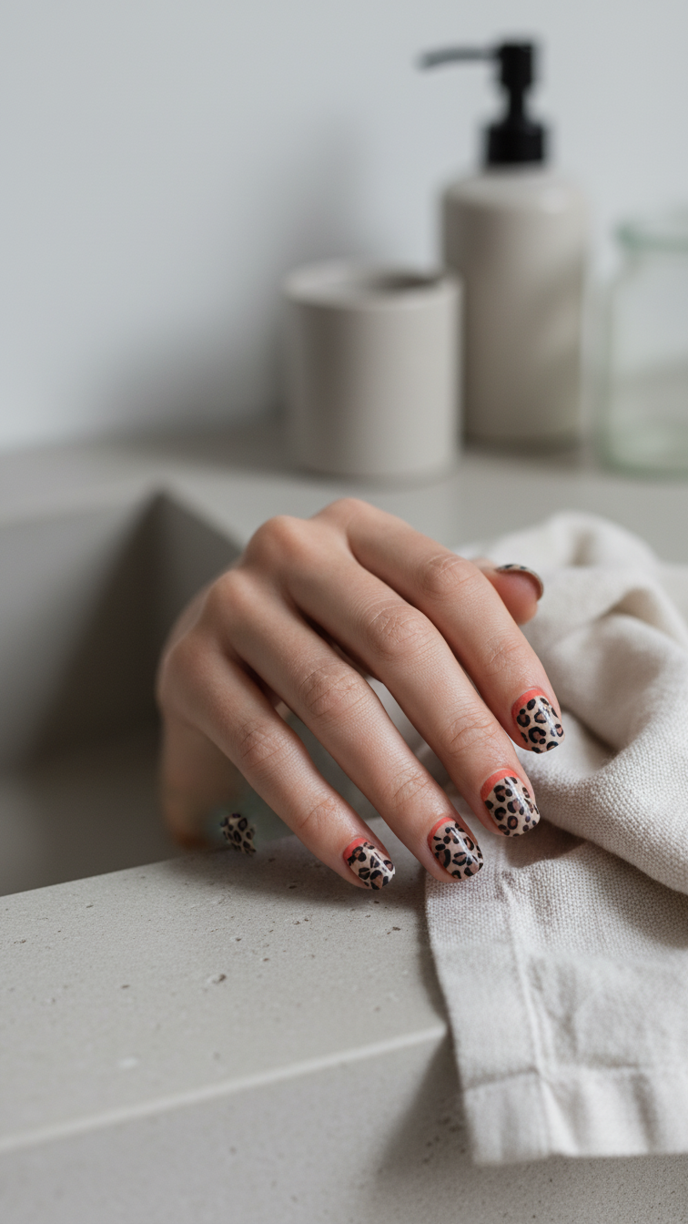 Leopard print nails - with red french tip
