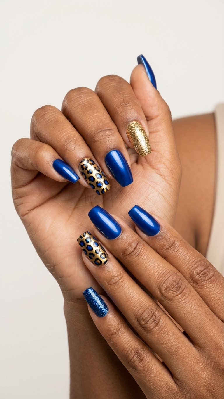 Nails (stick-on) - blue & gold