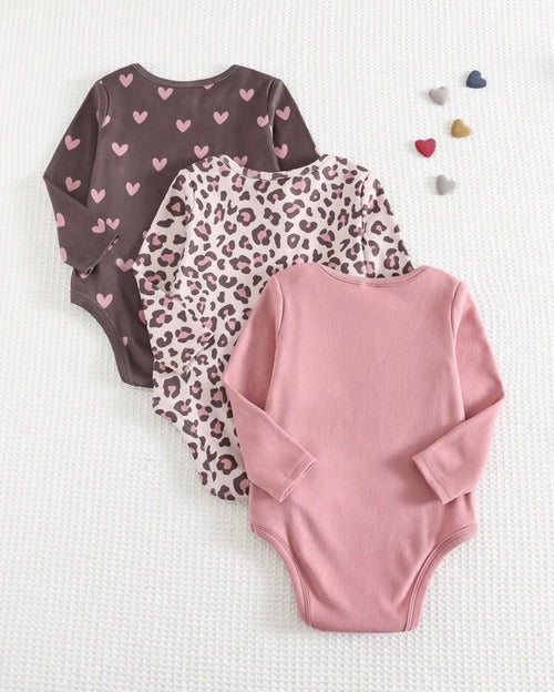 3pc Baby bodysuit set. - pink/brown