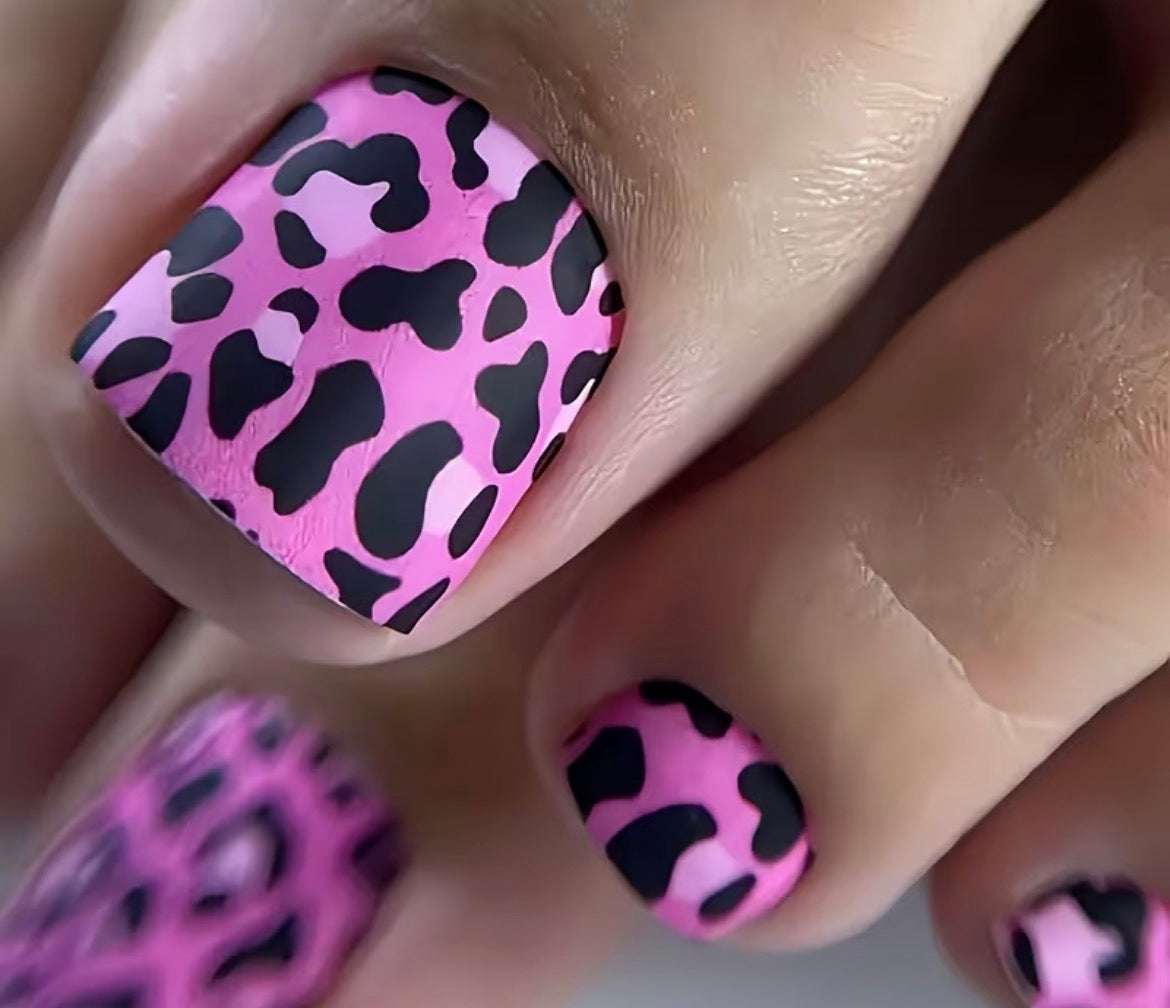 Pink Leopard Press-on Toe nails